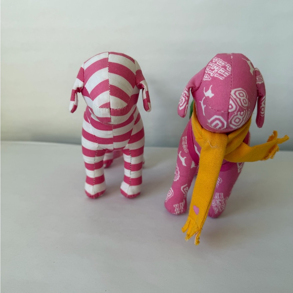 Set of Two Pink Fabric Dog Figurines